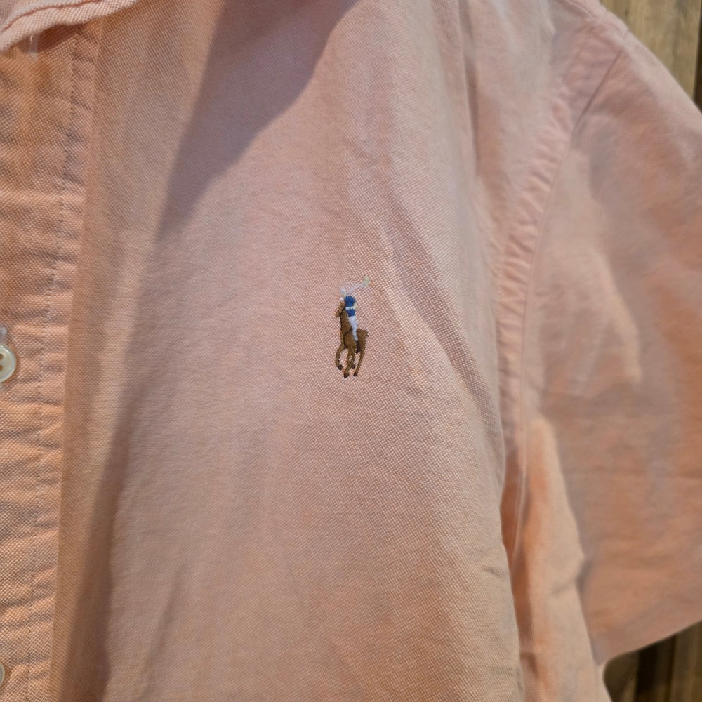 Ralph Lauren Button Down Shirt Womens L Pink Excellent Short Sleeve Oxford - Picture 2 of 5